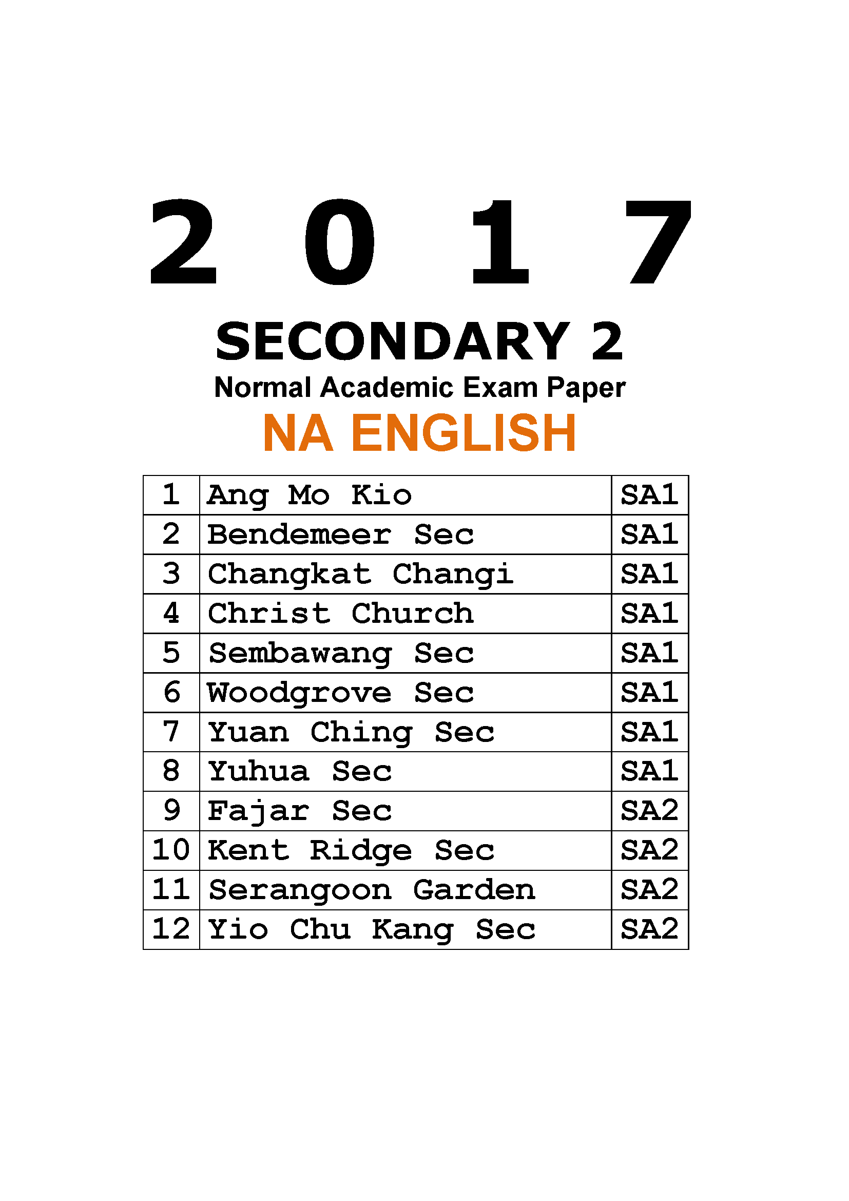 2017 Secondary 2 Normal Academic Na English Exam Papers Soft Copy