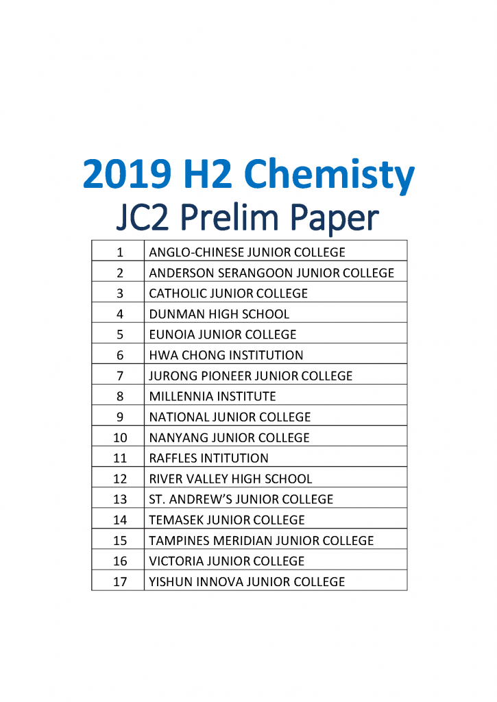 2019 A Level JC2 H2 Chemistry Prelim Exam Papers (hardcopy) | Kiasu ...