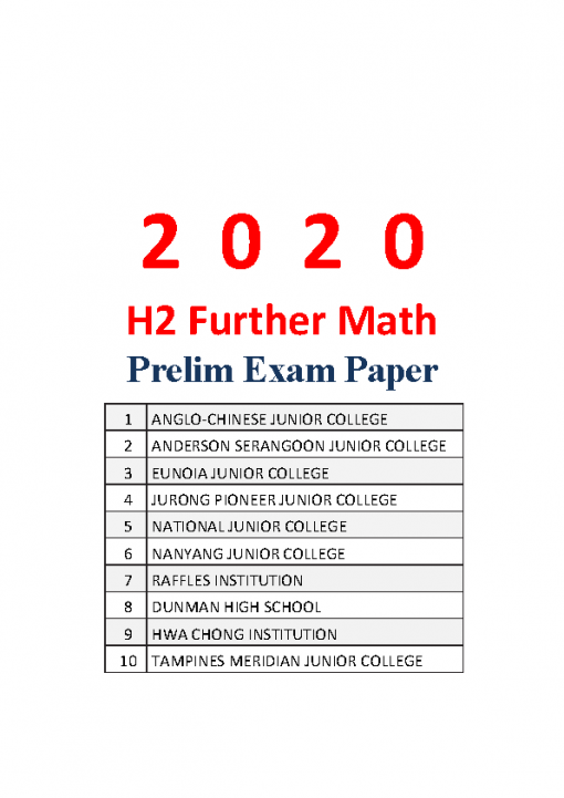 2020 JC2 H2 Further Maths Prelim Exam Papers (hardcopy) | Kiasu Exampaper