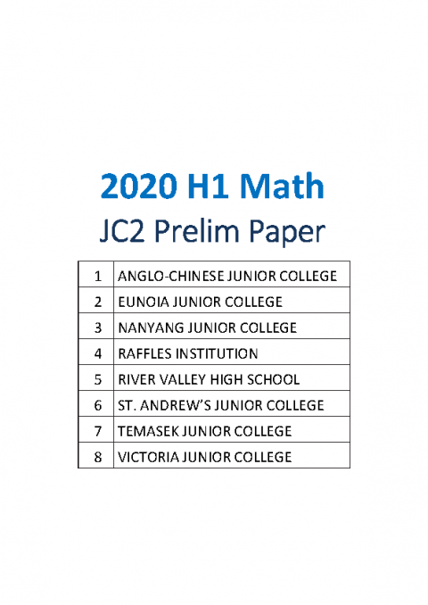2020 JC2 H1 Maths Prelim Exam Papers (soft copy) | Kiasu Exampaper