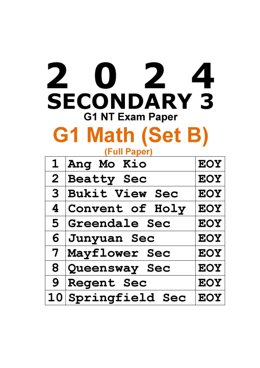 2024 Secondary 3 Sec 3 G1 NT Normal Technical Math Mathematics Exam ...
