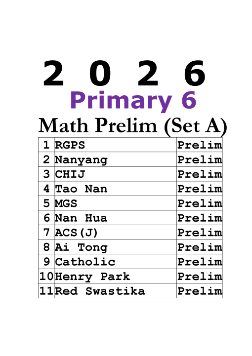 2026 P6 Primary 6 Mathematics Math PSLE PRELIM Exam Papers (Set A ...